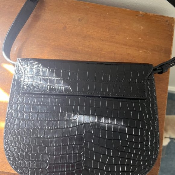 Saint Laurent Kaia Black Croc-Embossed Shoulder Bag - Picture 3 of 5